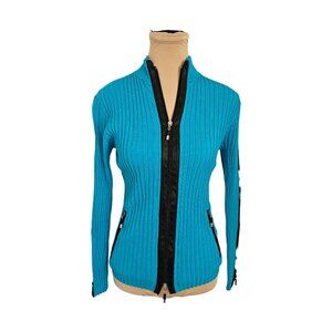 Jamie Sadock Blue Ribbed Long Sleeve Zip Top Sz XS